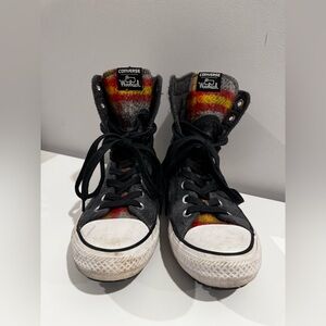 Converse Woolrich US 7 Women Gray Black Plaid Wool Lace up Zip Hi-Top Sneaker